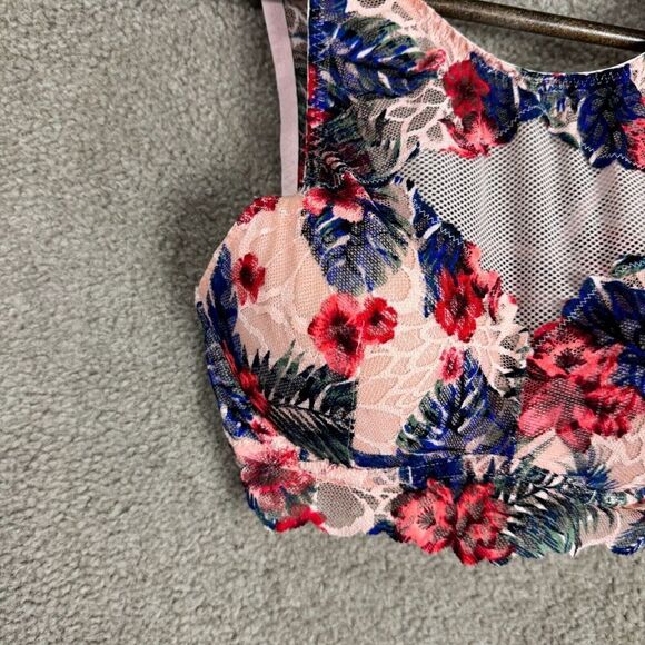 Pink Victoria's Secret Push Up Bralette Bra XS Euphoria Pink Floral Lace Mesh - Picture 3 of 11